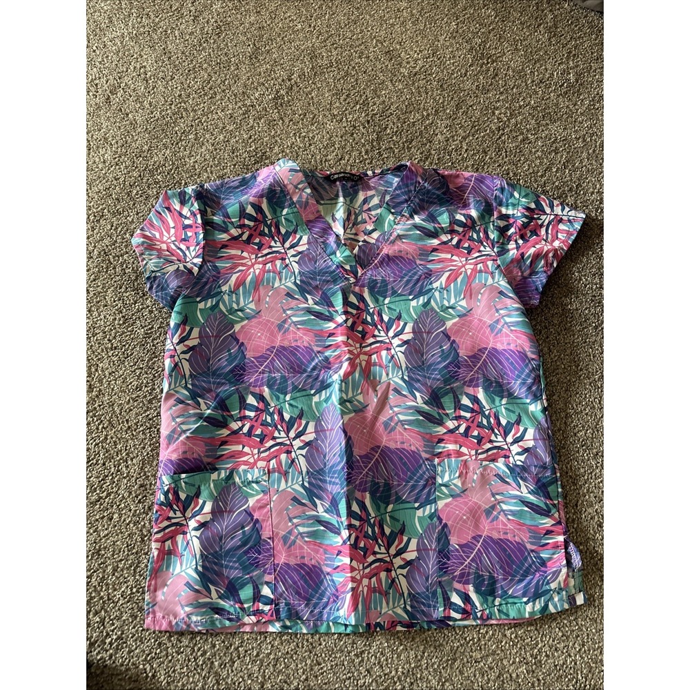 Cassandra O V Veck Scrub Top‎ Womens Floral Print Size Medium